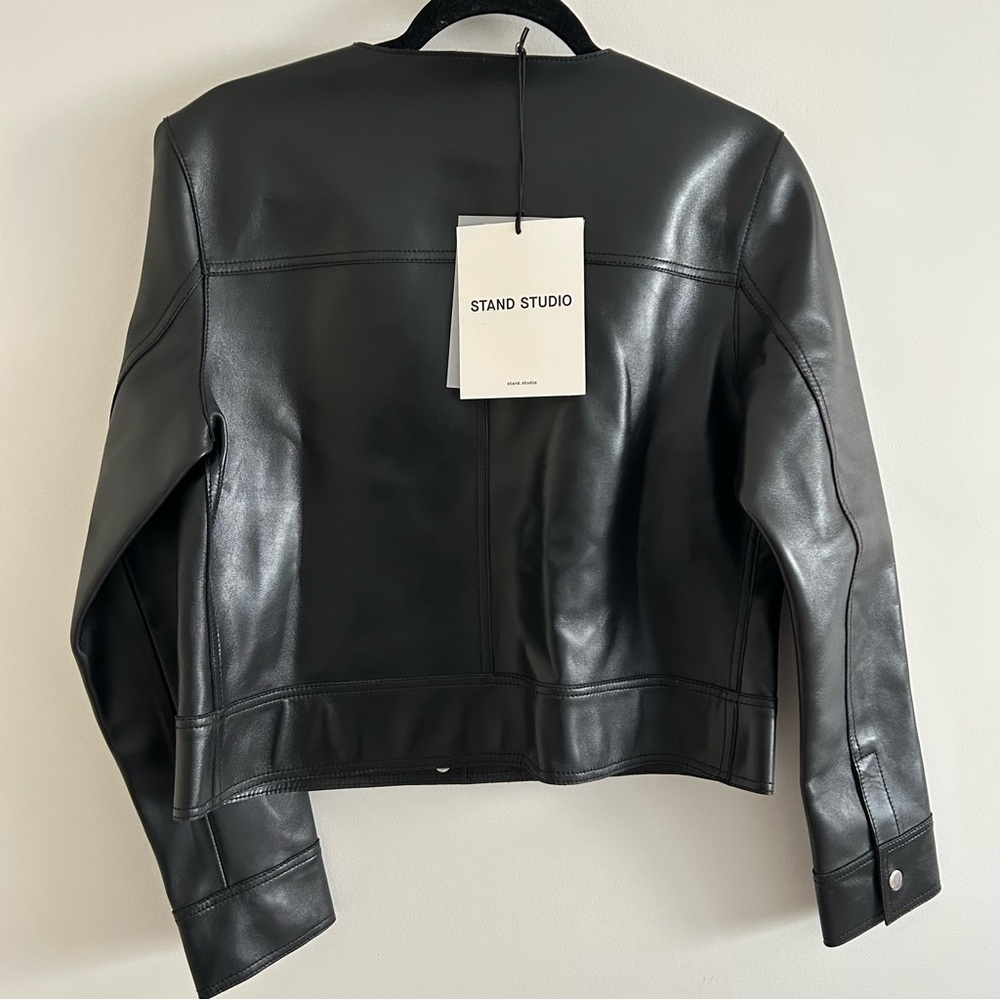 Stand Studio 40EU Women's Black Classic paneled Leather moto style Jacket NWT! - Picture 4 of 12